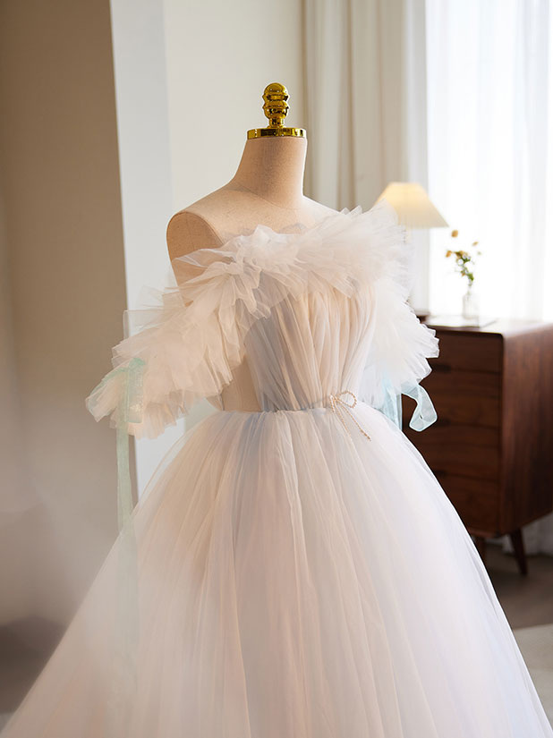 prom dress as wedding gown White A-Line Tulle Long Prom Dress White Formal Dress, Diamond White / 10