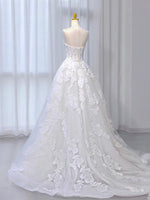 A-Line Tulle Lace ivory Sweep Train Long Wedding Dress