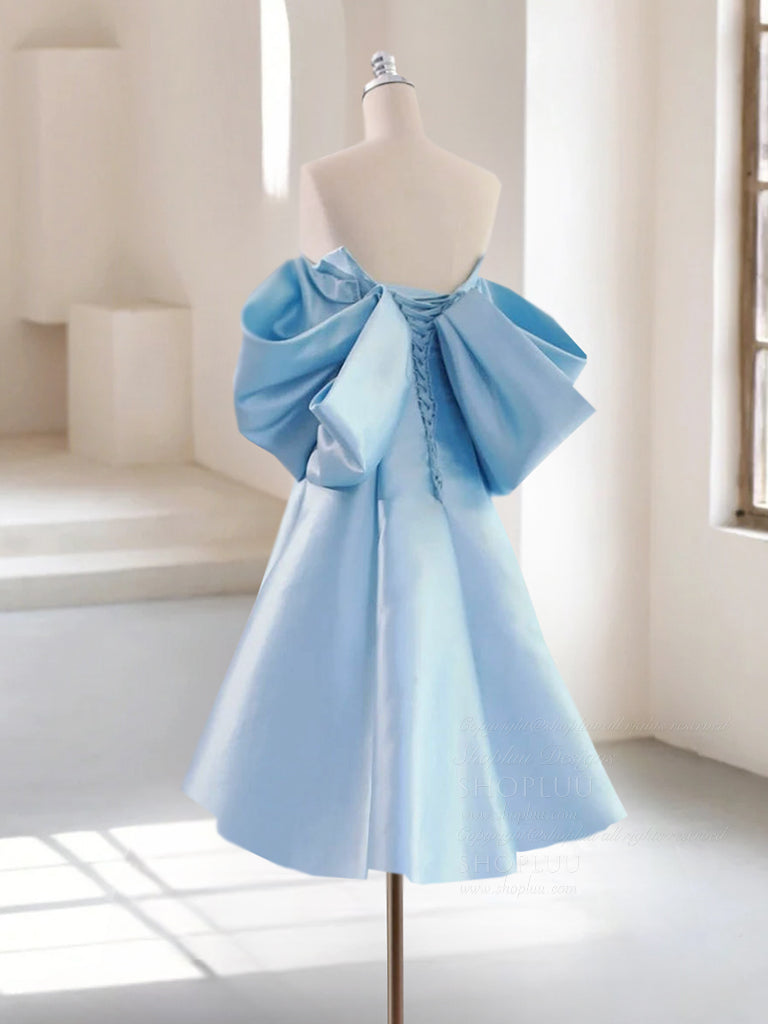 Simple A-Line Satin Blue Short Prom Dress, Blue Homecoming Dress shopluu Simple A-Line Satin Blue Short Prom Dress, Blue Homecoming Dress shopluu