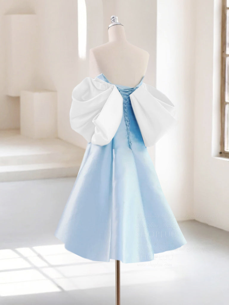 A-Line Sweetheart Neck White/ Blue Short Prom Dress, Cute Homecoming D