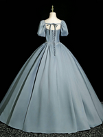 A-Line Sweetheart Neck Satin Gray Blue Long Prom Dress, Gray Blue Long Formal Dress