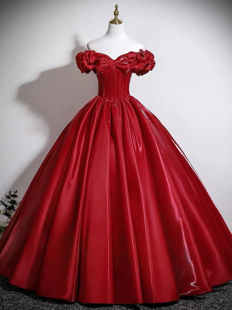 A-Line Off Shoulder Burgundy Long Prom Dress, Burgundy Long Formal Dress