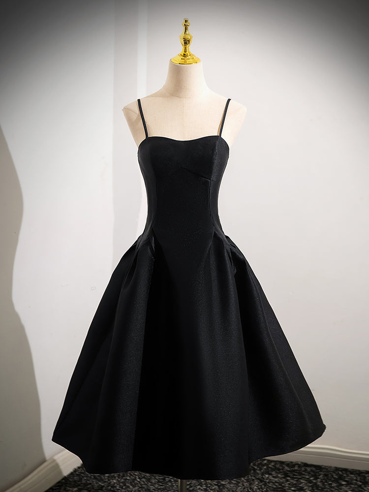 Simple A-Line Satin Black Short Prom Dress, Cute Black Homecoming Dress