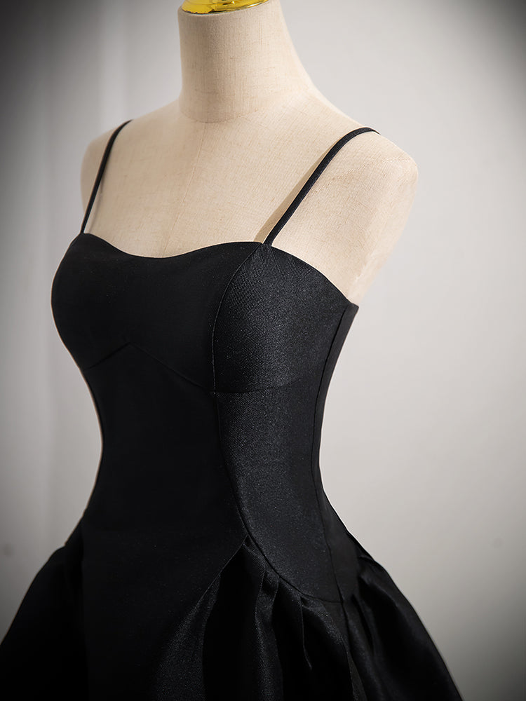 Simple A-Line Satin Black Short Prom Dress, Cute Black Homecoming Dres – shopluu