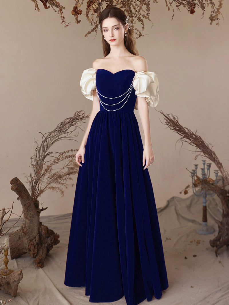 A-Line Sweetheart Neck Velvet Green Long Prom Dress, Green Long Formal – shopluu