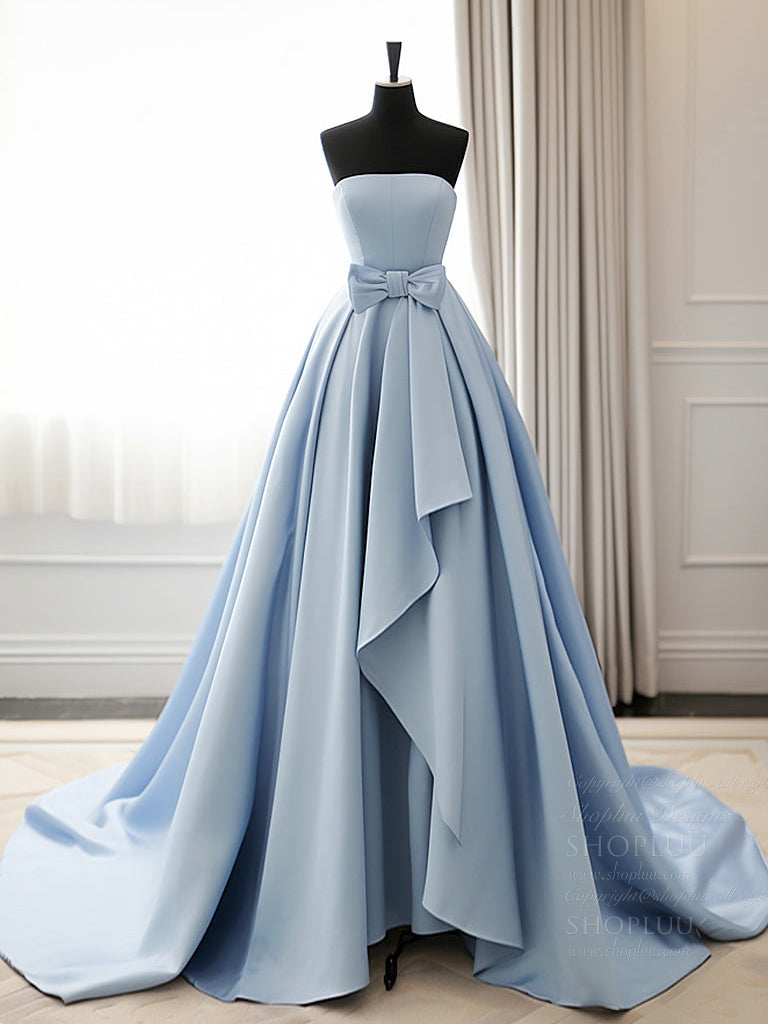 A-Line Blue Satin Long Prom Dress, Simple Satin Long Formal Dress – shopluu