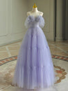 A-Line Tulle Purple Long Prom Dress, Purple Long Graduation Dress