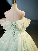 Green Tulle A-Line Lace Long Prom Dress, Green Lace Long Sweet 16 Dress