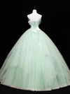 Green Tulle Lace Applique Long Prom Dresses, Green Sweet 16 Dresses