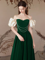 A-Line Sweetheart Neck Velvet Green Long Prom Dress, Green Long Formal Dress