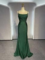 Mermaid Lace Backless Green Long Prom Dress, Green Long Formal Dress