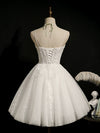 White Sweetheart Neck Tulle Lace Short Prom Dress, White Homecoming Dress