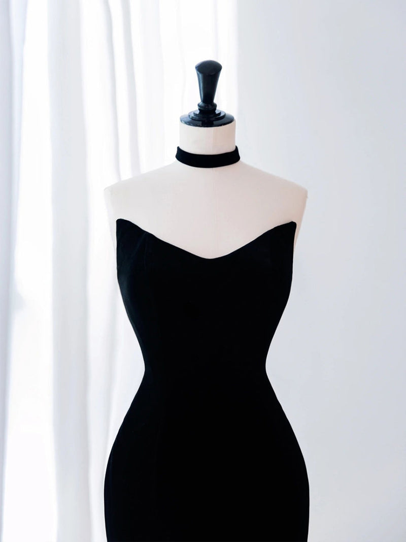 Black/White Velvet Mermaid Long Prom Dress, Black Formal Evening Dress