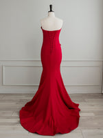 Simple Red Satin Mermaid Long Prom Dress, Red Formal Evening Dress