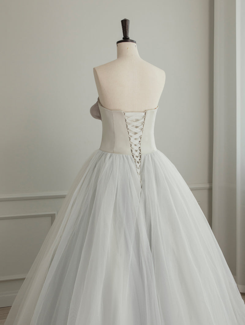 A-Line Tulle White Long Prom Dress