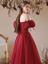 A-Line Burgundy Tulle Long Prom Dress, Burgundy Formal Dress