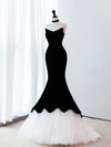 Black/White Velvet Mermaid Long Prom Dress, Black Formal Evening Dress