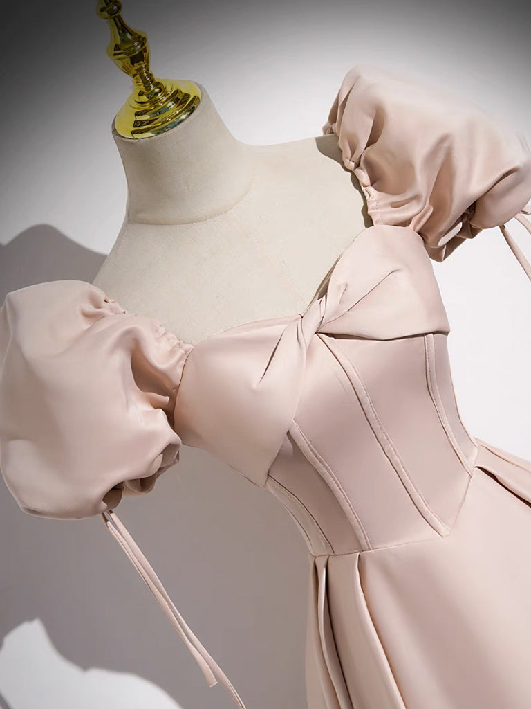 Simple A-Line Satin Pink Long Prom Dress, Pink Long Formal Dress