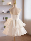 Cute Sweetheart Neck Organza White Prom Dress, White Homecoming Dresses