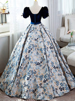 A-Line Satin Velvet Blue Long Prom Dress, Blue Long Formal Dress