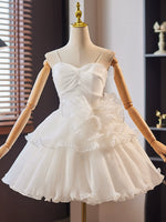 White Sweetheart Neck Organza Short Prom Dress, White Homecoming Dress
