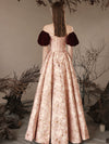 A-Line Pink Satin Velvet Long Prom Dress, Pink Long Formal Dress