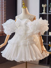 White Sweetheart Neck Organza Short Prom Dress, White Homecoming Dress