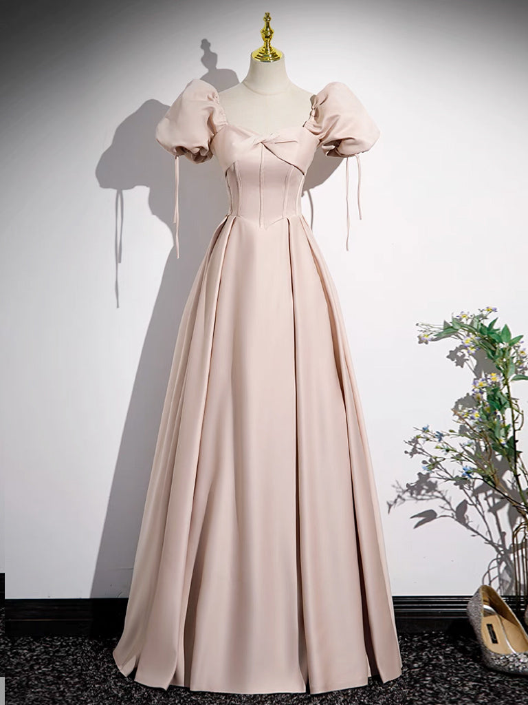 Simple A-Line Satin Pink Long Prom Dress, Pink Long Formal Dress