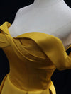 Simple Off Shoulder Yellow Satin Long Prom Dress, Yellow Formal Evening Dress