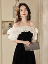 A-Line Off Shoulder Velvet Black Long Prom Dress, Black Long Evening Dress