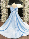 A-Line Satin Blue Long Prom Dress, Blue Long Graduation Dress