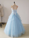 A-Line Sweetheart Neck Lace Blue Long Prom Dress, Blue Long Sweet 16 Dress