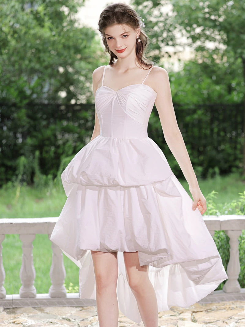 White Sweetheart Neck High Low Prom Dress, White Homecoming Dress