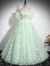 Green Sweetheart  Neck Tulle Lace Long Prom Dress, Off Shoulder Green Sweet 16 Dress