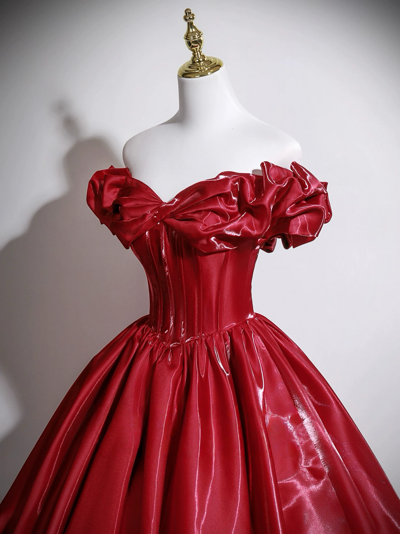 A-Line Off Shoulder Burgundy Long Prom Dress, Burgundy Long Formal Dress