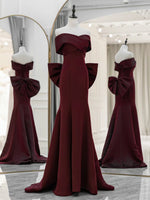 Simple Mermaid Satin Burgundy Long Prom Dress, Burgundy Long Formal Dress