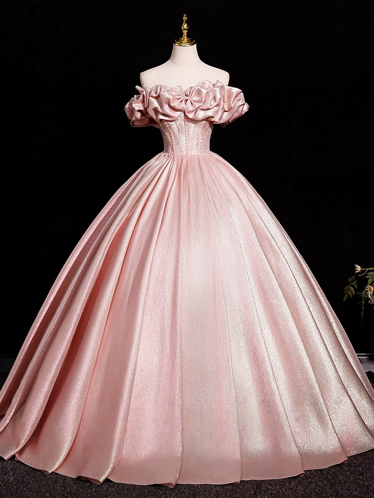 A-Line Off Shoulder Satin Floor Length Pink Long Prom Dress With Beads