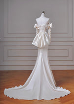 Mermaid Satin Lace ivory Long Formal Dress, ivory Evening Dress