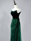 Mermaid Tulle Velvet Green Long Prom Dress, Green Long Formal Dress