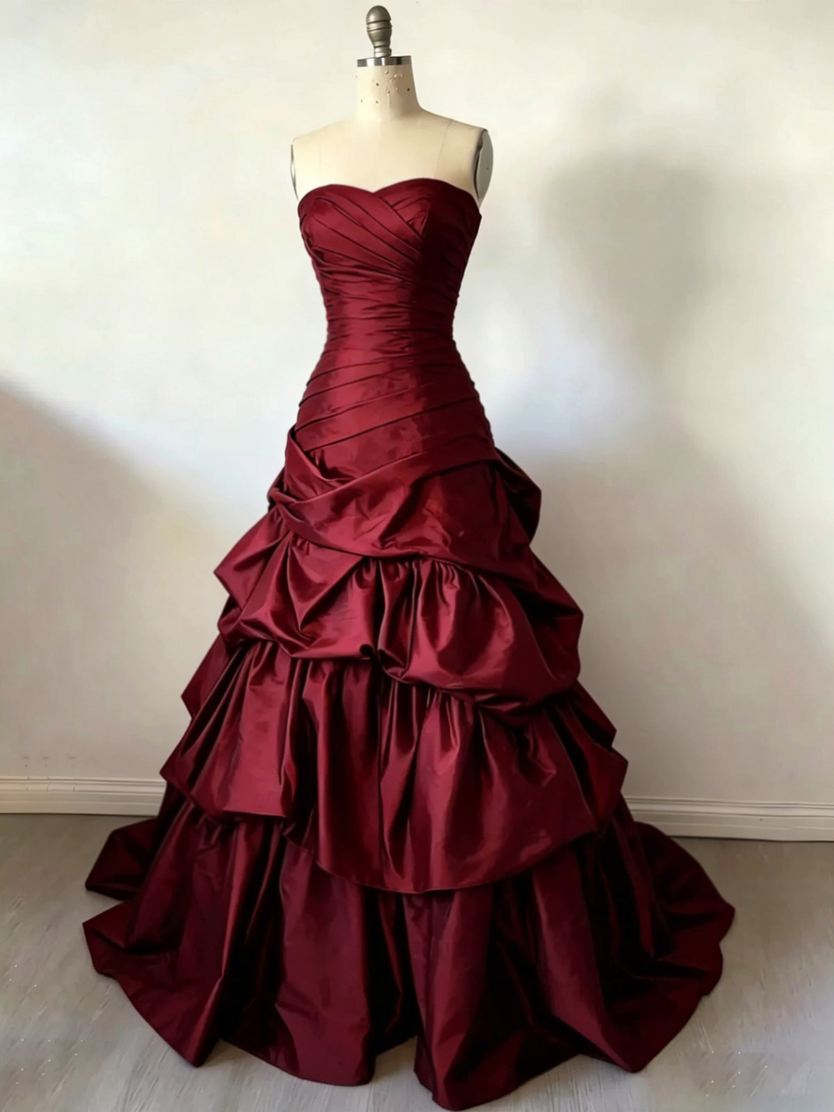 A-Line Sweetheart Neck Dark Wine Red Long Prom Dress