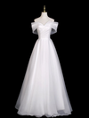 A-Line Off Shoulder Organza White Long Prom Dress, Organza Long Formal Dress