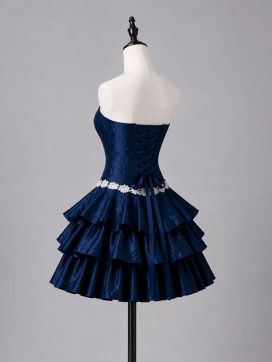Charming Sweetheart Taffeta Dark Blue Homecoming Dress with Lace