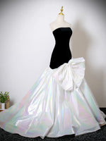 Mermaid White/Black Velvet Long Prom Dress, White/Black Long Evening Dress