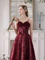 A-Line Tulle Lace Burgundy Long Prom Dress, Burgundy Long Formal Dress