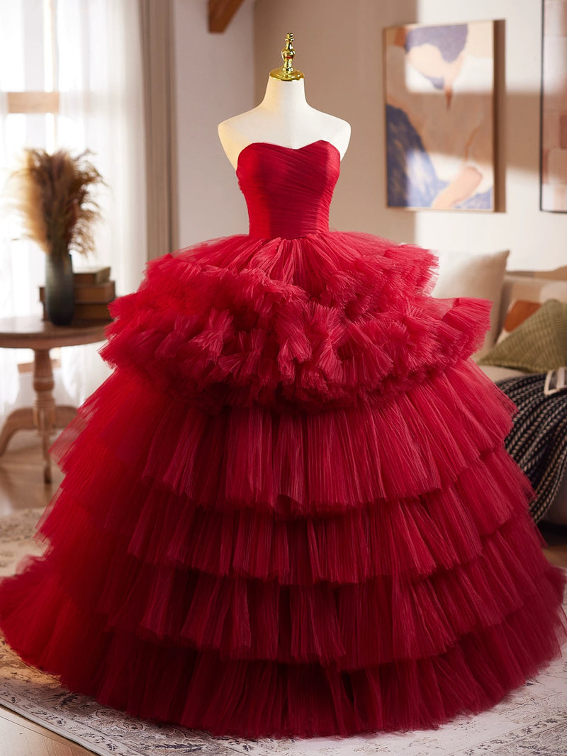 burgundy tulle dress Burgundy Tulle Sweetheart Neck Long Prom Dress, Burgundy Long Evening Dress US 16 / Burgundy