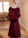 A-Line Off-the-shoulder Taffeta Burgundy Long Prom Dress with Puff Sleeves