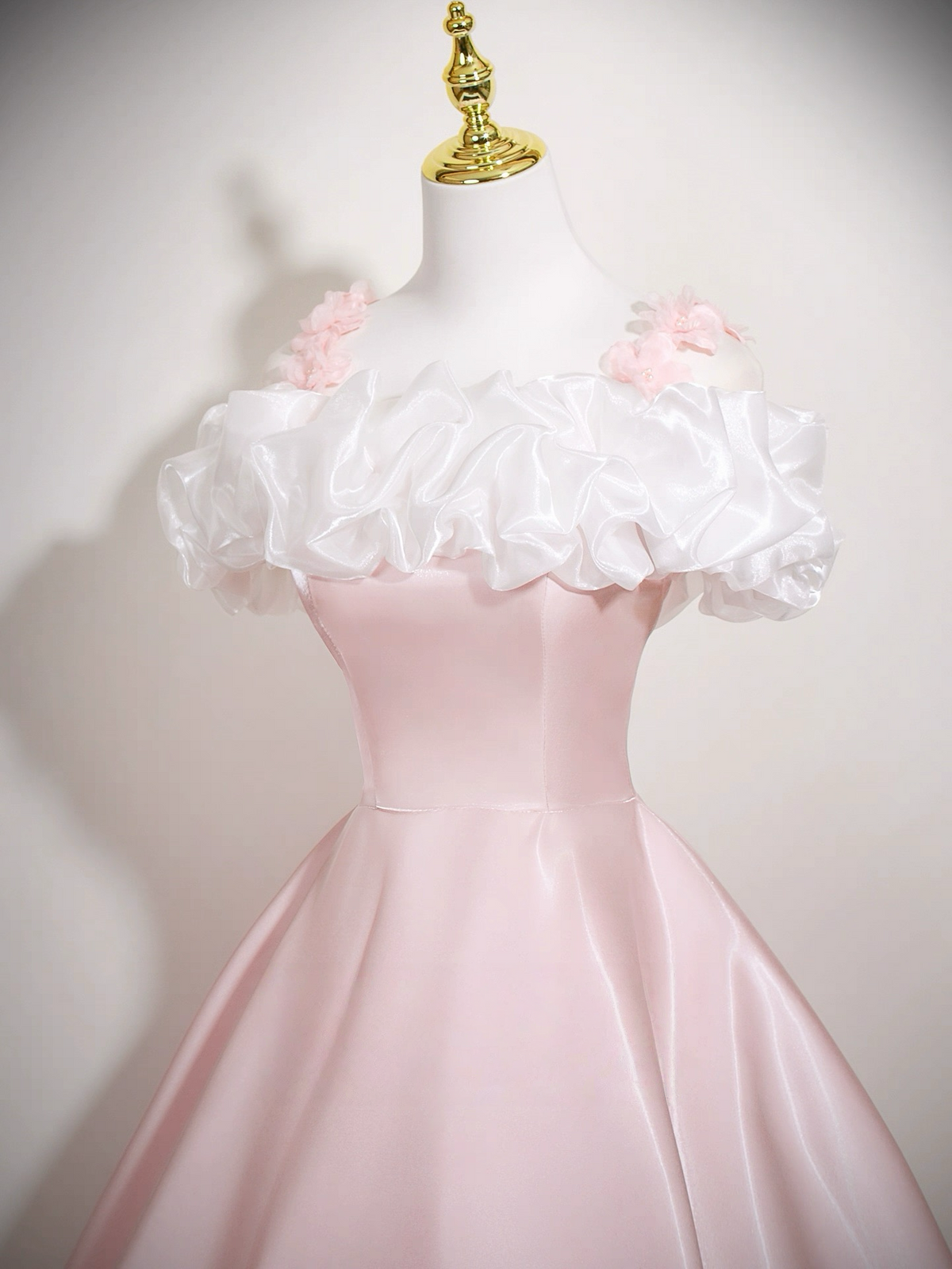 A-Line Off Shoulder Satin Pink Long Prom Dress, Pink Long Formal Dress