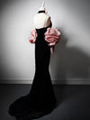 Mermaid V Neck Velvet Black Long Prom Dress, Black Velvet Party Dress