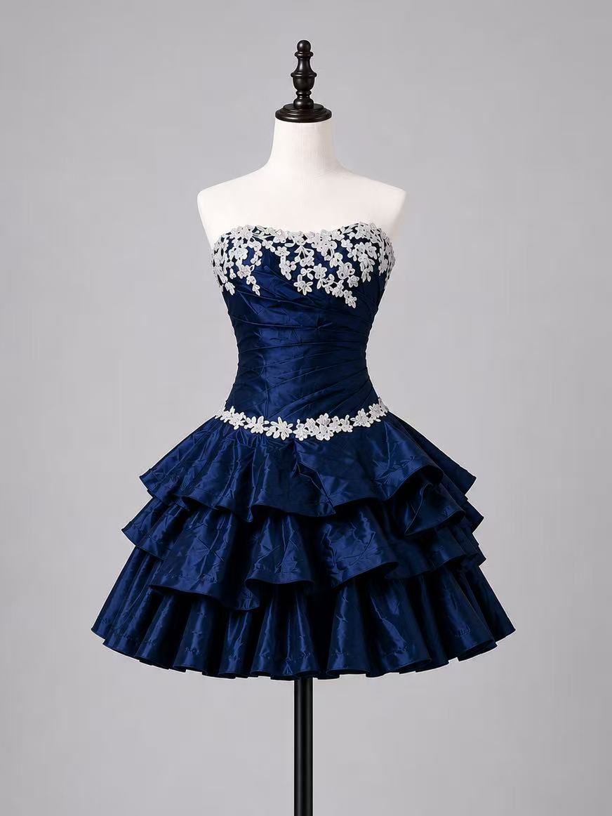 Charming Sweetheart Taffeta Dark Blue Homecoming Dress with Lace