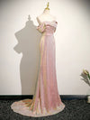 Simple Off Shoulder Sequin Mermaid Pink Prom Dress, Pink Long Formal Dress
